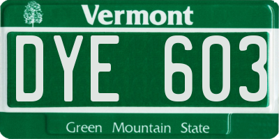 VT license plate DYE603
