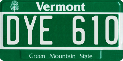 VT license plate DYE610
