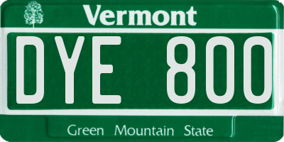 VT license plate DYE800