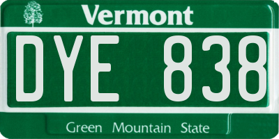 VT license plate DYE838