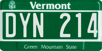 VT license plate DYN214