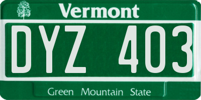 VT license plate DYZ403