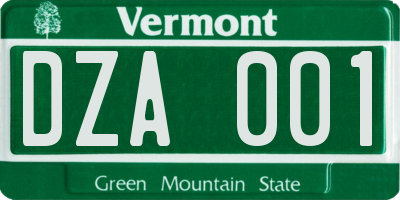 VT license plate DZA001