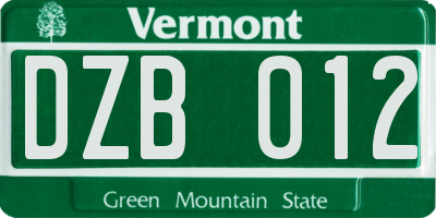 VT license plate DZB012