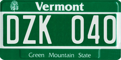 VT license plate DZK040