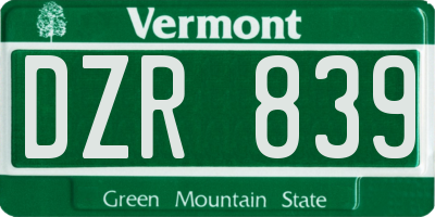VT license plate DZR839