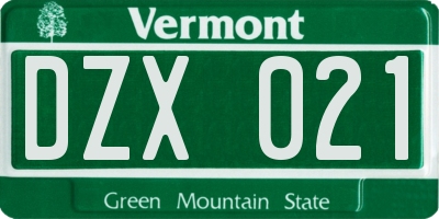 VT license plate DZX021