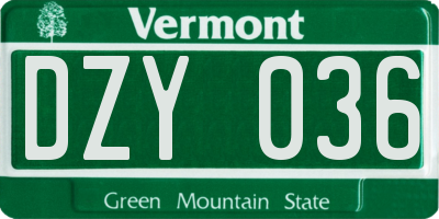 VT license plate DZY036