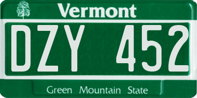 VT license plate DZY452