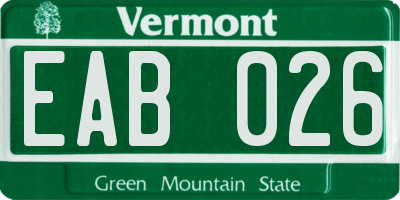 VT license plate EAB026