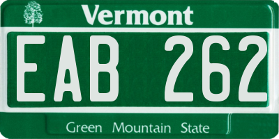 VT license plate EAB262