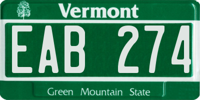 VT license plate EAB274