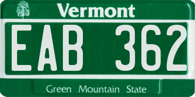 VT license plate EAB362