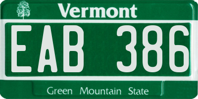 VT license plate EAB386