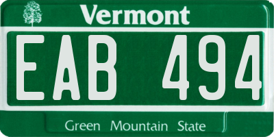 VT license plate EAB494