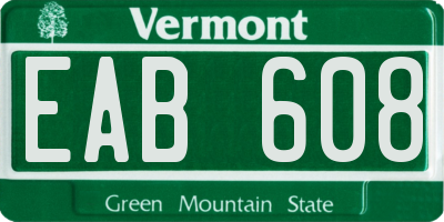 VT license plate EAB608
