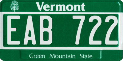 VT license plate EAB722