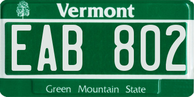 VT license plate EAB802