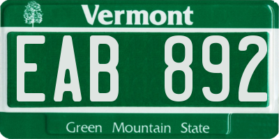 VT license plate EAB892