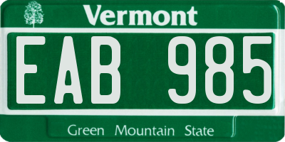 VT license plate EAB985
