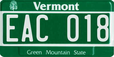 VT license plate EAC018