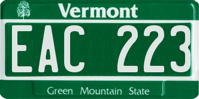 VT license plate EAC223