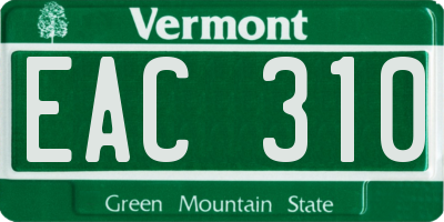 VT license plate EAC310