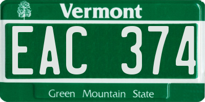 VT license plate EAC374