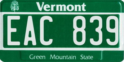 VT license plate EAC839