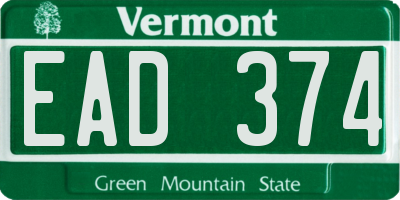 VT license plate EAD374