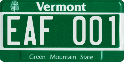 VT license plate EAF001