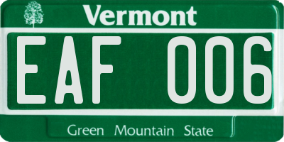 VT license plate EAF006