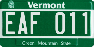 VT license plate EAF011