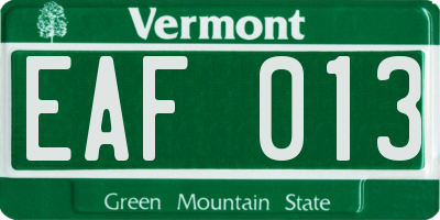 VT license plate EAF013
