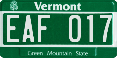 VT license plate EAF017