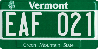 VT license plate EAF021