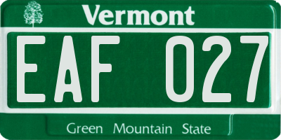 VT license plate EAF027