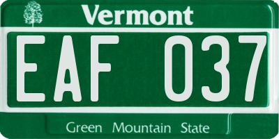 VT license plate EAF037