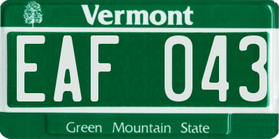 VT license plate EAF043