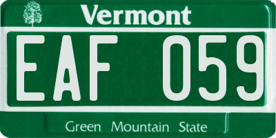VT license plate EAF059