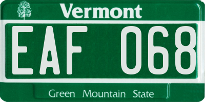 VT license plate EAF068