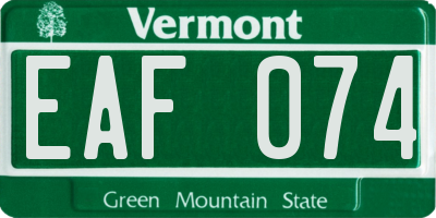 VT license plate EAF074