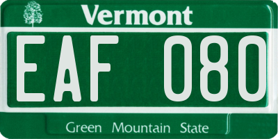 VT license plate EAF080