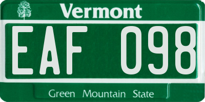 VT license plate EAF098