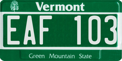 VT license plate EAF103
