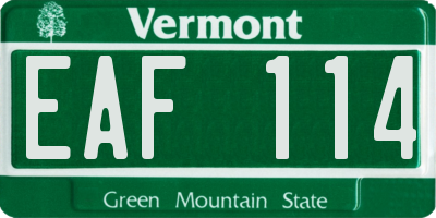 VT license plate EAF114