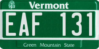VT license plate EAF131