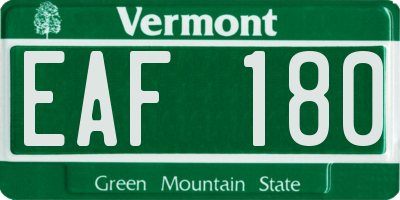 VT license plate EAF180