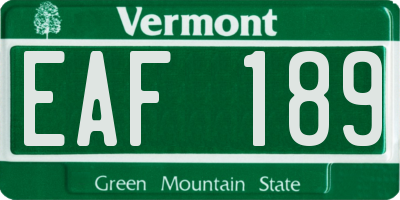 VT license plate EAF189