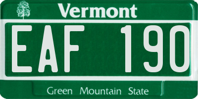 VT license plate EAF190